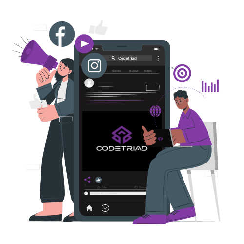 Uma arte que ilustra a equipe de marketing da codetriad